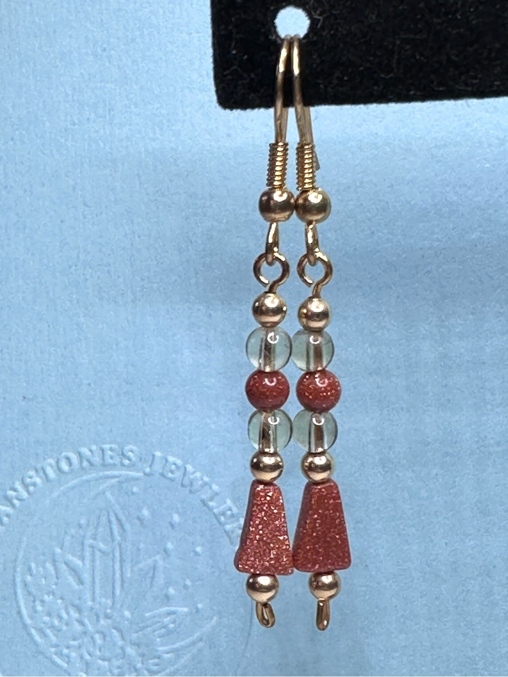 Goldstone and Citrine Earrings Gold Tone Findings and Gold Beads